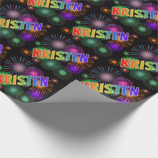 虹のファーストネーム "KRISTEN" + 花火 ラッピングペーパー (角)
