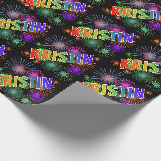 虹のファーストネーム "KRISTIN" + 花火 ラッピングペーパー (角)