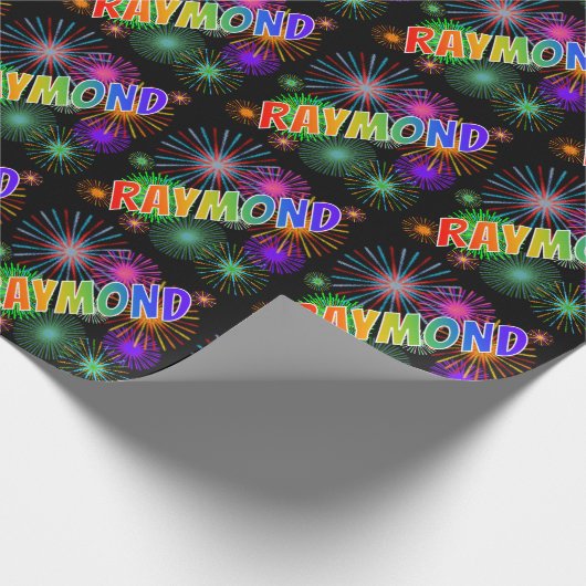 虹のファーストネーム「RAYMOND」+ 花火 ラッピングペーパー (角)