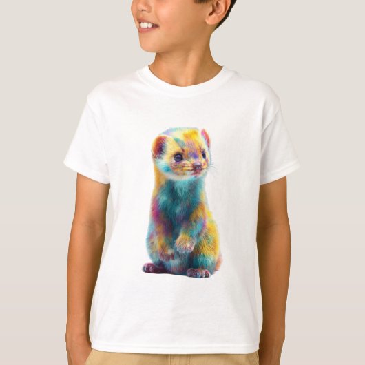 虹のフェレットイラスト子供用 Tシャツ (正面)