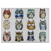 虹のフクロウおよび猫の水彩画