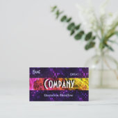 虹のフラクタルの煙および紫色のグリッター 名刺 (スタンド正面)