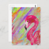 虹のフラミンゴのプリント ポストカード (正面/裏面)