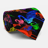 虹のフラミンゴの黒いスーツの結婚式のゲイ ネクタイ (ロール)