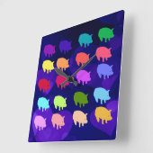 虹のブタ スクエア壁時計 (傾斜)