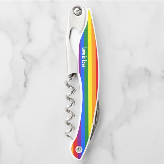 虹のプライドの旗のコルクせん抜き ソムリエナイフ (正面)
