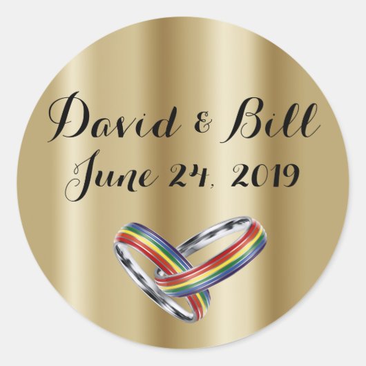 虹のプライドの結婚式招待状の封筒のステッカー ラウンドシール (正面)