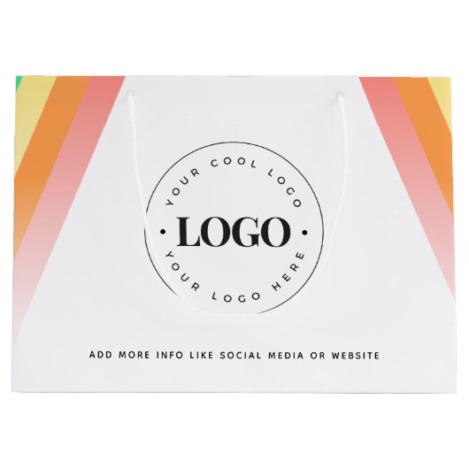 虹のプライドLGBTQブランド企業ロゴを追加 カスタムロゴを追加 ラージペーパーバッグ (正面)