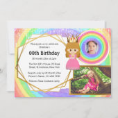 虹のプリンセスのティアラ　3枚の写真　女の子の誕生日 招待状 (正面)