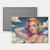 虹のヘアピンアップクラウド背景 マグネット (正面/裏面)