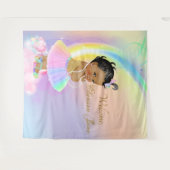 虹のベイビーシャワーバナー背景 アフリカの女の子 タペストリー (正面(横))