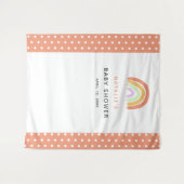 虹のベイビーシャワー キュートなカスタムバックドロップ ピンクオレンジ タペストリー (正面(横))