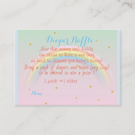 虹のベビーのおむつのラッフルのチケット 名刺 (正面)