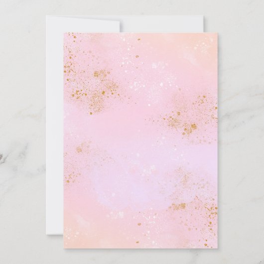 虹のベビーシャワーの女の子のパステル調ピンクの金ゴールド 招待状 (裏面)