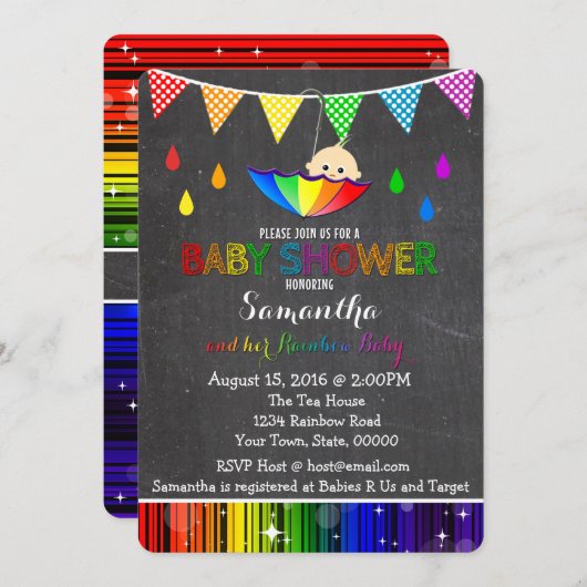 虹のベビーシャワーの招待状を雨が降ること 招待状 (正面/裏面)