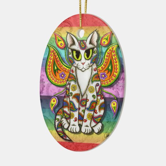 虹のペイズリー妖精猫のファンタジーの芸術のオーナメント セラミックオーナメント (左)