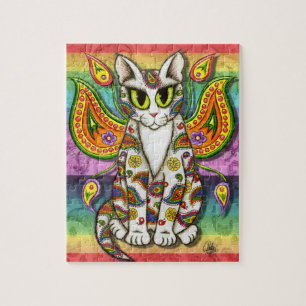 虹のペイズリー妖精猫のファンタジーの芸術のパズル ジグソーパズル