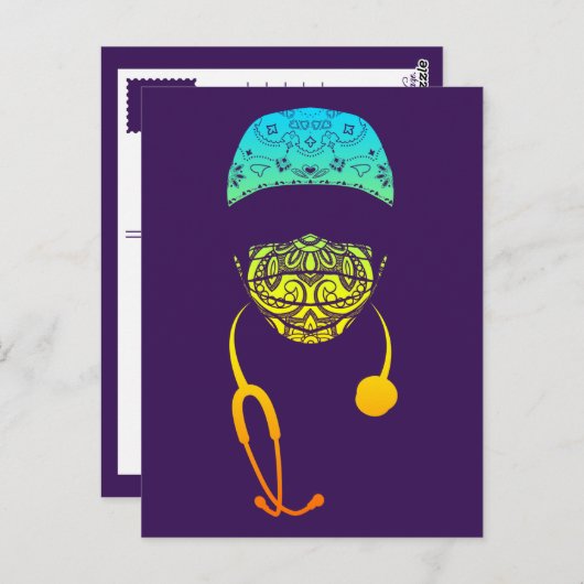 虹のペイズリー柄マスクのポストカード ポストカード (正面/裏面)