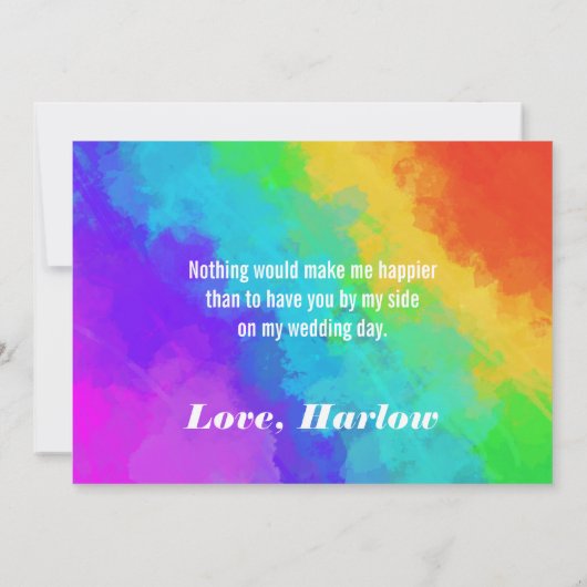 虹のペンキのハートのレズビアンの結婚式の新婦付添人 招待状 (裏面)