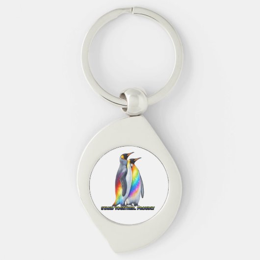 虹のペンギンが団結して誇りを主張 キーホルダー (正面)