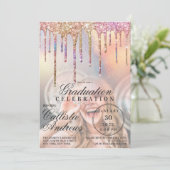 虹のホログラフィックグリッターが写真卒業を乾燥 招待状 (スタンド正面)