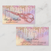 虹のホログラフィックグリッタードリップヘアはさみ 名刺 (正面/裏面)