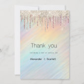 虹のホログラフィック+ゴールドグリッターの雫 Thank You 招待状 (正面)