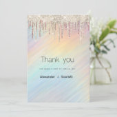 虹のホログラフィック+ゴールドグリッターの雫 Thank You 招待状 (スタンド正面)