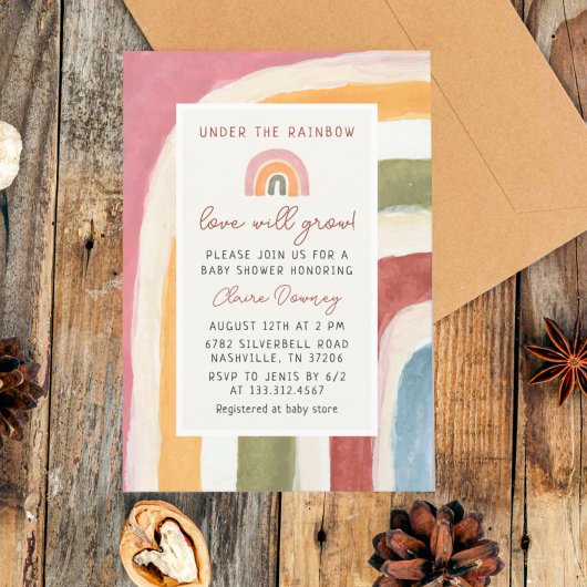 虹のボホベイビーシャワーの下 招待状