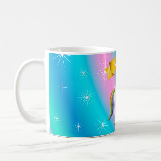虹のマネと素敵な魔法のユニコーン コーヒーマグカップ (左)