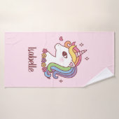 虹のマネの少女たちのかわいいユニコーンパーソナライズされた バスタオル (バスタオル)