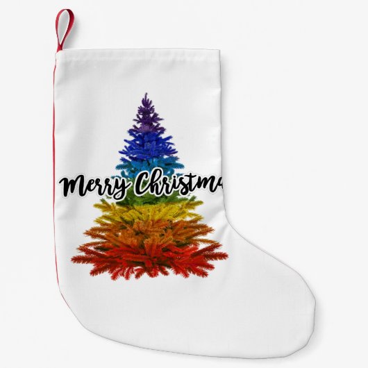虹のメリークリスマスツリー スモールクリスマスストッキング (正面)