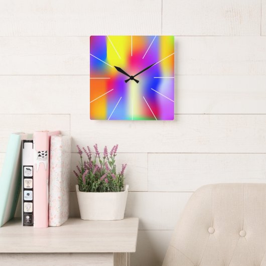 虹のモダンなグラデーション スクエア壁時計 (読書スペース)