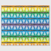 虹のモダンなホワイトクリスマスの木パターン ラッピングペーパー (フラット)