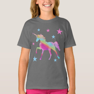 虹のユニコーンおよび星のTシャツ Tシャツ