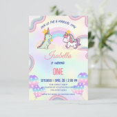 虹のユニコーンと恐竜の友達の誕生日パーティー サンキューカード (スタンド正面)