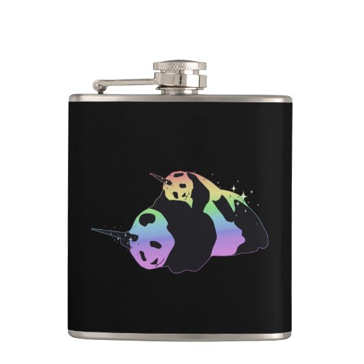 虹のユニコーンのパンダの魔法の輝きの抱擁 フラスク (正面)