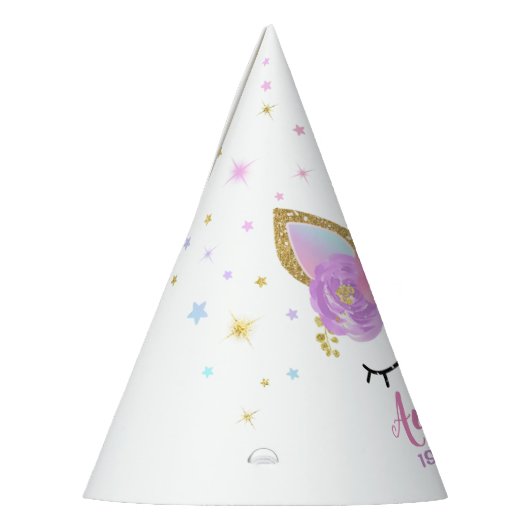 虹のユニコーンのパーティーの帽子のユニコーンの誕生会 パーティーハット (左)