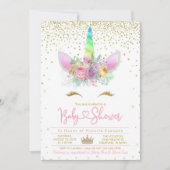 虹のユニコーンのベビーシャワー 招待状 (正面)