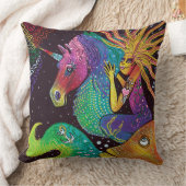 虹のユニコーンの人魚 クッション (ブランケット)