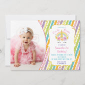 虹のユニコーンの写真の誕生日の招待状 招待状 (正面)