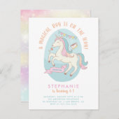 虹のユニコーンの女の子の誕生日パーティーの招待状 インビテーションポストカード (正面/裏面)