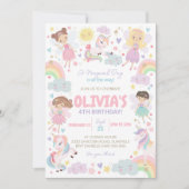 虹のユニコーンの妖精の誕生日招待状 妖精たち 招待状 (正面)