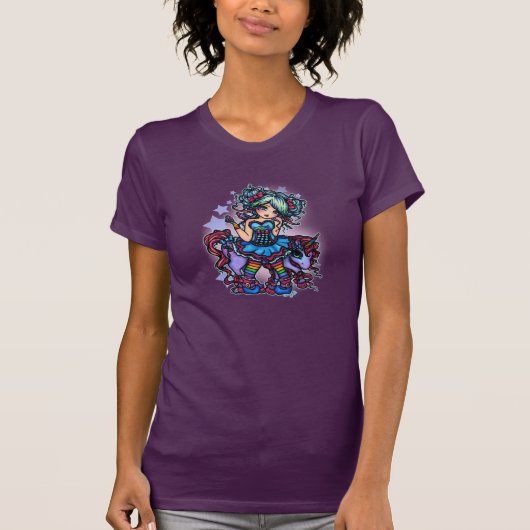 虹のユニコーンの妖精の80年代の女の子の星の子馬のファンタジー Tシャツ (正面)