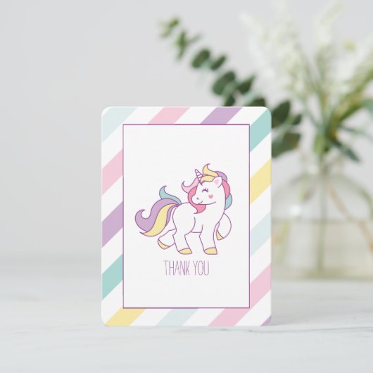 虹のユニコーンの誕生会はノート感謝していしています サンキューカード (スタンド正面)