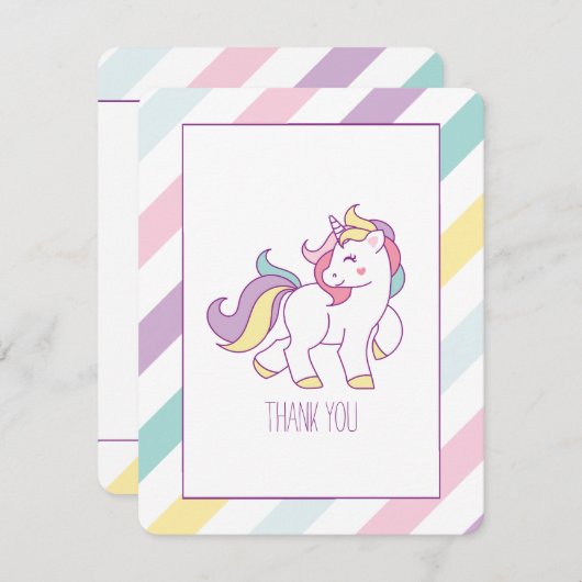 虹のユニコーンの誕生会はノート感謝していしています サンキューカード (正面/裏面)