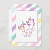 虹のユニコーンの誕生日パーティー感謝のメモ サンキューカード (正面/裏面)