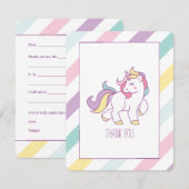 虹のユニコーンの誕生日パーティー感謝状 サンキューカード (正面/裏面)