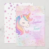 虹のユニコーンの誕生日パーティー招待状 招待状 (正面/裏面)