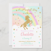 虹のユニコーンの誕生日招待状グリッター 招待状 (正面)